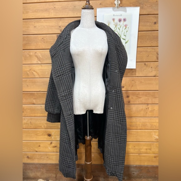 VTG Latte by Coffee Shop Glen Check Wool Blend Jacket Coat Statement Overcoat Sm - Picture 6 of 16
